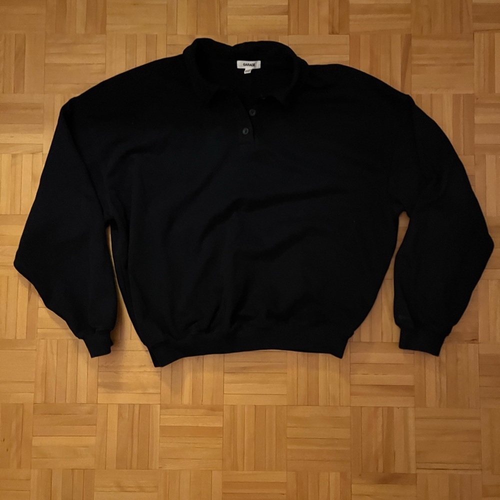 Garage Midnight Blue Fleece Collared Button-Up Sweatshirt (Size S/M)